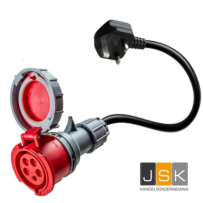 16A ROOD CEE NAAR TYPE G VOOR UK ADAPTER, IP67 BESCHERMINGSKLASSE, CE EN TÜVGECERTIFICEERD, 2 JAAR GARANTIE  162165/67UK