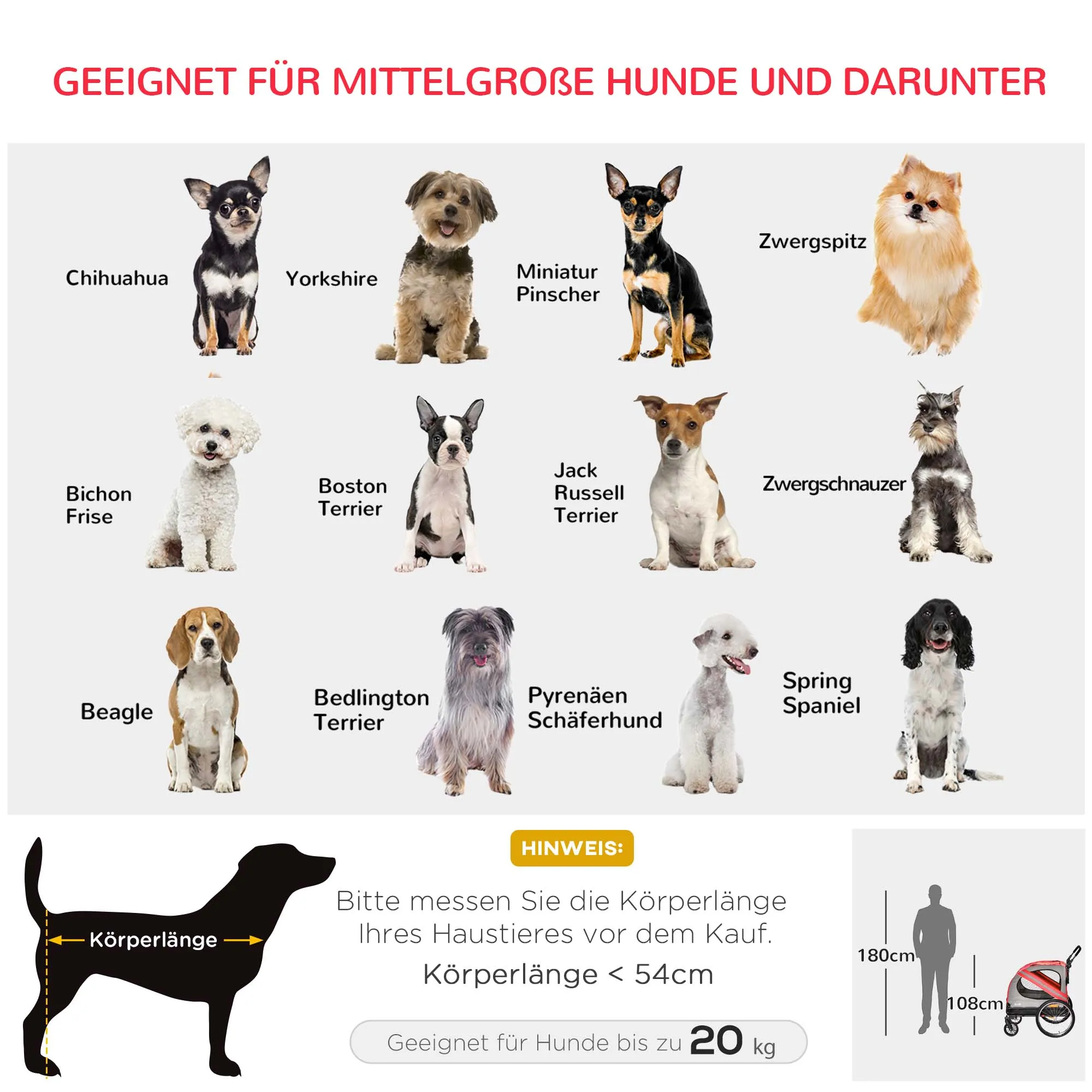 2IN1 HONDENFIETSKAR & HONDENBUGGY, FIETSKAR VOOR HONDEN, MET REFLECTOREN VOOR MIDDELGROTE HONDEN TOT 20 KG, OXFORDSTOF