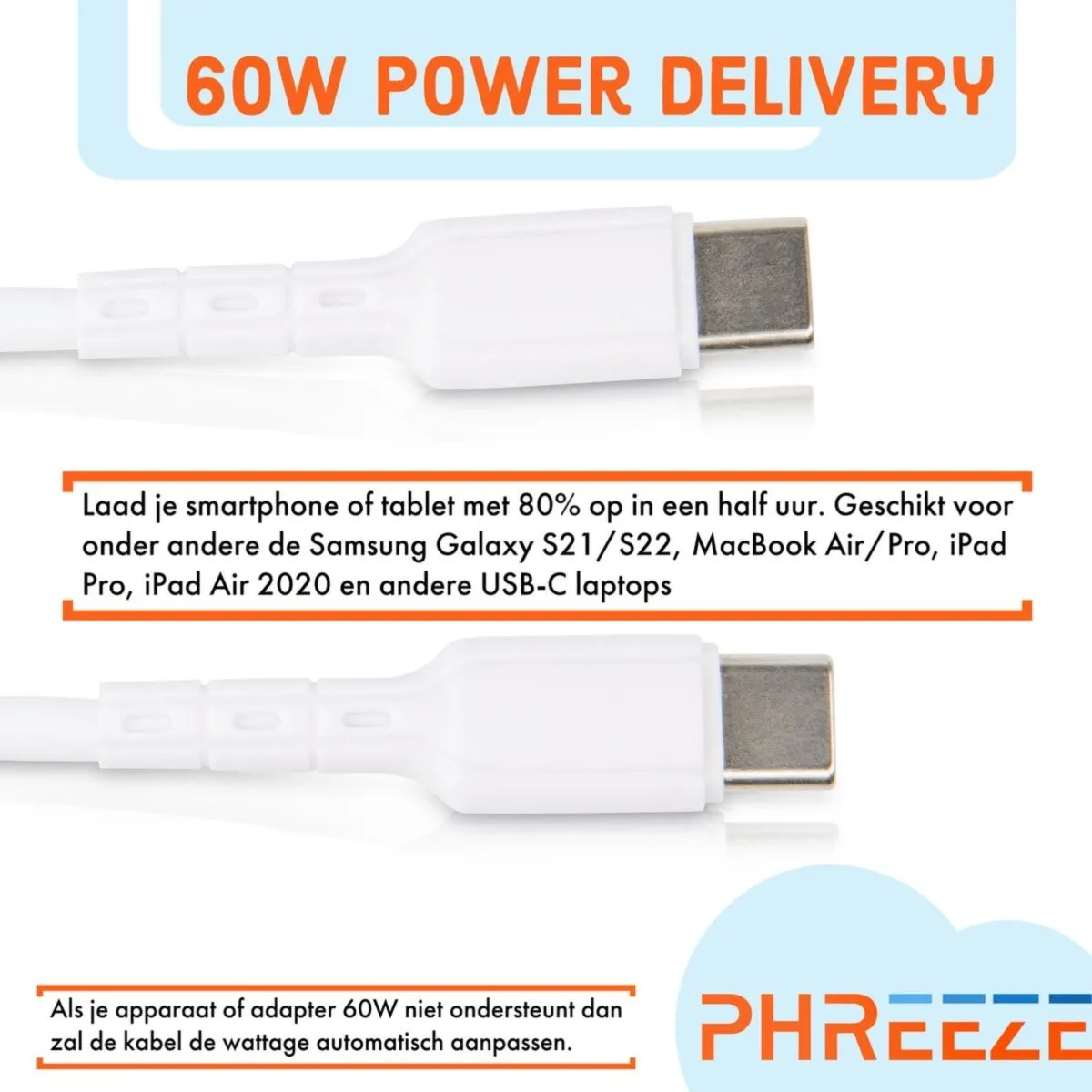 2X USB C DATA EN LAADKABEL  3A/60W SNELLADER KABEL  FAST EN QUICK CHARGE OPLAADKABEL  TYPE C NAAR USBC  OPLAADSNOER TELEFO
