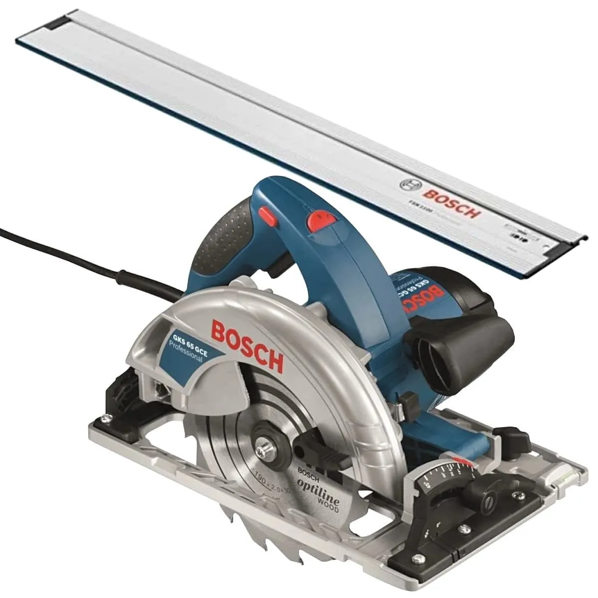 BOSCH GKS 65 GCE HANDCIRKELZAAG 190 MM 1800W + GELEIDERAIL EN LBOXX