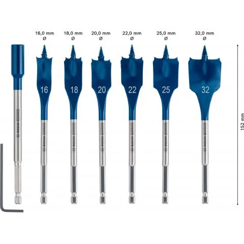 BOSCH SPEEDBORENSET INCLUSIEF VERLENSTUK 152MM 7DELIG DIAMETER 1632MM