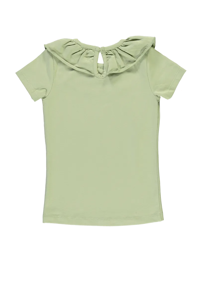 PEXI LEXI TEE RUFFLE SHORT SLEEVE DESERT SAGE TSHIRT ROEZELKRAAG LICHTGROEN – SUPERSALE