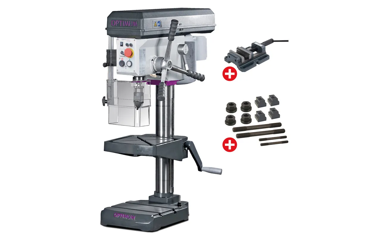 Tafelboormachine boren tot ø 24 mm MK2 850W 230V 7 snelheden + boorklem + set spanbouten Optidrill